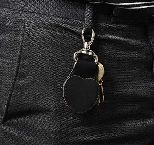 Leather Keychain Clip Cute Heart Photo Charm Ring Valentine Gift Men Women | Top Grain Leather, Hidden Photo Compartment, Photo Template Included, Fashion Accessory - color: Black Buff V.t
