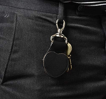 Leather Keychain Clip Cute Heart Photo Charm Ring Valentine Gift Men Women | Top Grain Leather, Hidden Photo Compartment, Photo Template Included, Fashion Accessory - color: Black Buff V.t