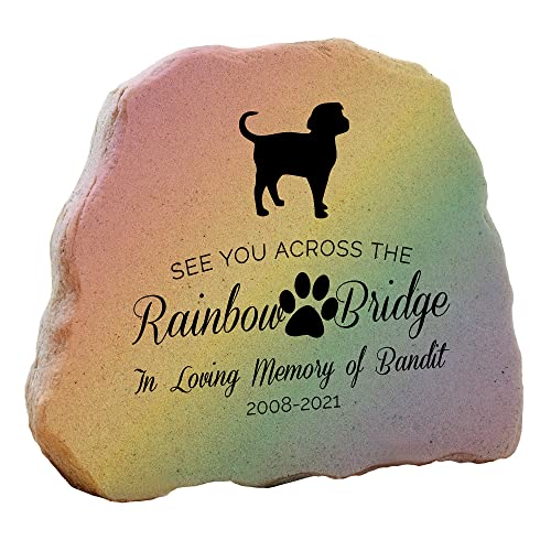 Personalized Rainbow Bridge Dog Breed Memorial Stone - Customizable Outdoor Garden Decor Stones, Pet Memorial with Breed Silhouette, Text and Memorial Years - Ideal for Remembering a Beloved Pet