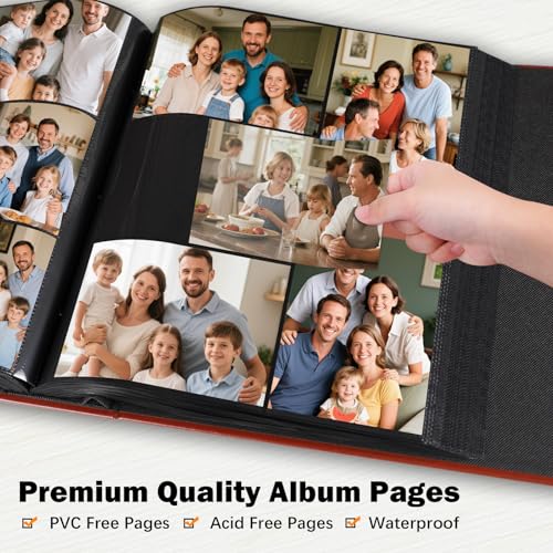 Aevdor Large Capacity 4x6 Photo Album, 1000 Photos, Leather Cover, Brown | 3 Horizontal + 2 Vertical per Side, Acid-Free Black Inner Pages, Front Display Window, Family, Wedding & Everyday Photos - color: Brown