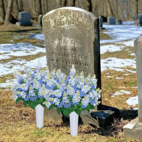 2 Sets Artificial Flowers for Cemetery with Vase 20Inch | UV Resistant Grave Decorations Long-Lasting Cemetery Flowers for Grave Headstones Graveyard Outdoor