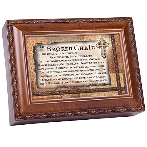 Cottage Garden Broken Chain Inspirational Woodgrain Rope Trim Music Box Plays Amazing Grace