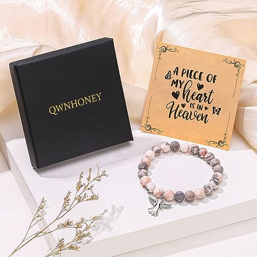 QWNHONEY Memorial Gifts for Loss of Loved Sympathy Remembrance In Memory of Mother Father Pet Bereavement Grief Pink Red Beads Bracelet with Angle Wings Jewelry Gifts for Women - style: Pink-Angel-God has you in his arms