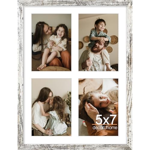 decorUhome 4 5x7 Picture frames Collage Wall Decor with Mat, MD12DW | Distressed White 12x16 Engineered Wood Picture frame, Fits Four 5x7 Photos with Mat, 1 Pack - color: Distressed White, size: 12x16 (4-5x7)