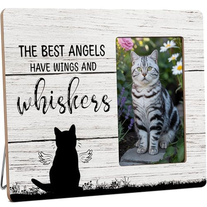 Cat Memorial Gifts for Loss of Cat, Pet Sympathy Gift Wooden Picture Frames, 4x6 inch Photo - color: Brown