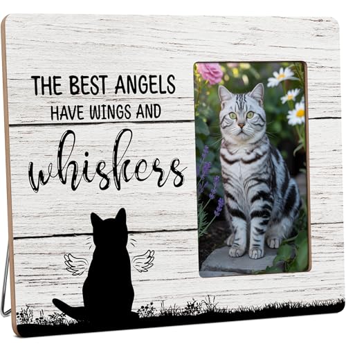 Cat Memorial Gifts for Loss of Cat, Pet Sympathy Gift Wooden Picture Frames, 4x6 inch Photo - color: Brown