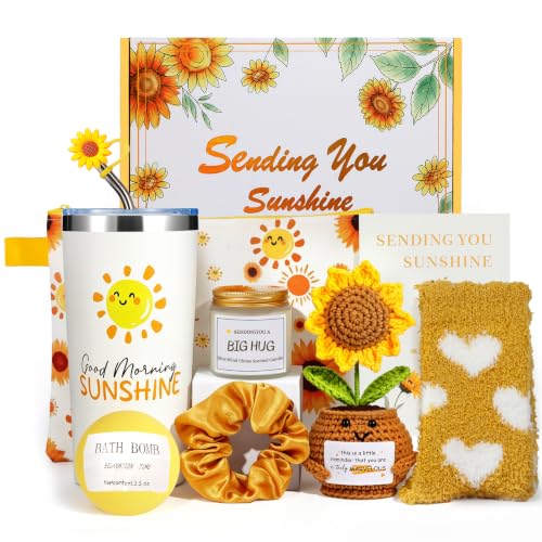 QSEWVZX 10Pcs Sunshine Gift,Unique Care Package with Sunflower Gifts,Self Care Basket for Women Recovery, Friends, Get Well Soon Basket Thinking of You Self Care Boxes for Women Mom