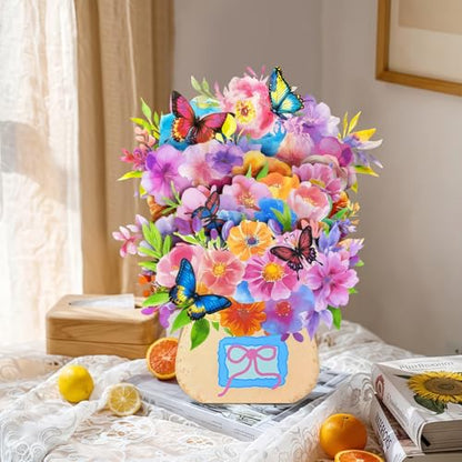 Pop Up Birthday Cards for Women | Butterflies & Paper Flowers Pop-Up Bouquet, With Envelope, Thank You Cards, Gift for Wife Mom Mother in Law - color: Watercolor Butterfly Bouquet