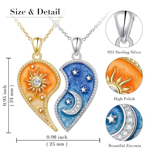 FLYOW S925 Sterling Silver Best Friend Couple Pendant Friendship Sun Moon Lotus Yin Yang Matching Bff Necklace for Women Jewelry - style: Heart Yin Yang