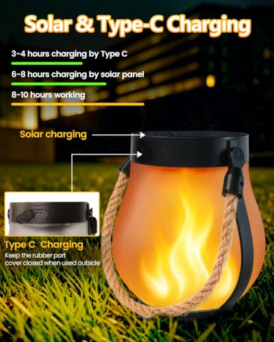 4 Pack Solar Lanterns Outdoor Waterproof, Solar Flame Lanterns with 2 Modes | Ultra-Real Flame, USB/Solar Charging, IP65 Waterproof, Hanging/Table Solar Lights Outdoor for Tree Garden Porch Yard Patio - size: 4 Pack