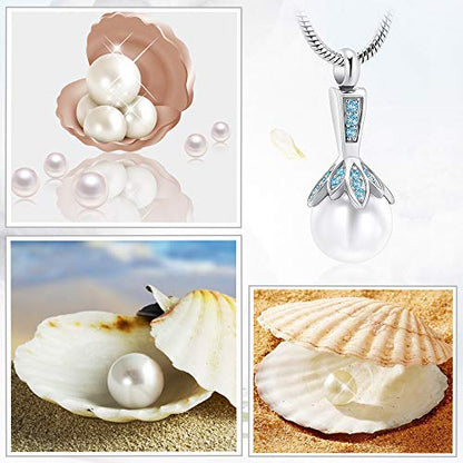 Memorial Jewelry Pearl Urn Necklace - Cremation Ashes Holder Keepsake for Women - color: Blue