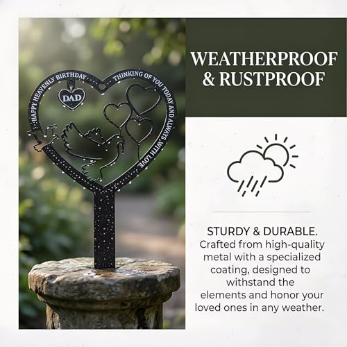 Happy Heavenly Birthday Dad Memorial Stake Waterproof Metal Heart Cemetery Decorations for Grave - style: Dad Heavenly Birthday