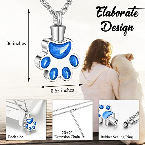 abooxiu Paw Print Urn Necklace for Ashes Cremation Necklace for Pet Ashes Stainless Steel Ash Necklace Memorial Ash Holder - color: Blue