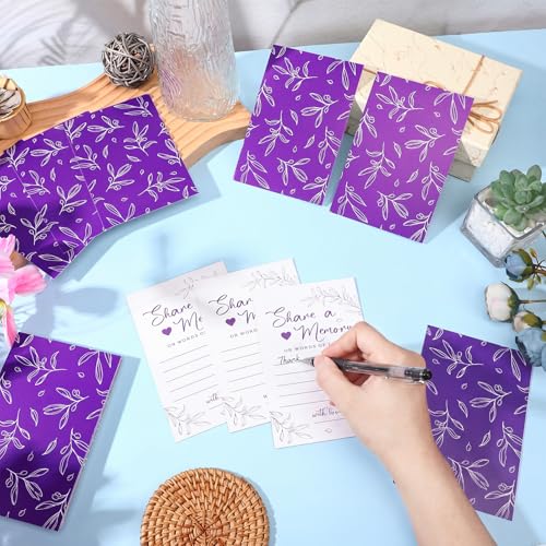 Pajean 50 Pcs Greenery Share a Memory Card, Celebration of Life Cards Box - color: Purple Gold
