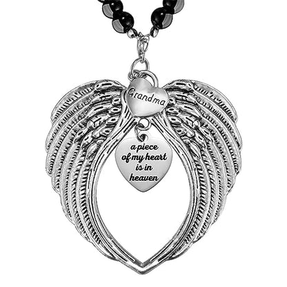 Loss of Grandma Ornaments Angel Wings, A Piece of My Heart is in Heaven Ornament for Rear View Mirror Car Charm Hanger, Memorial Ornament for Loss of Loved One, Sympathy Gift - style: Grandma
