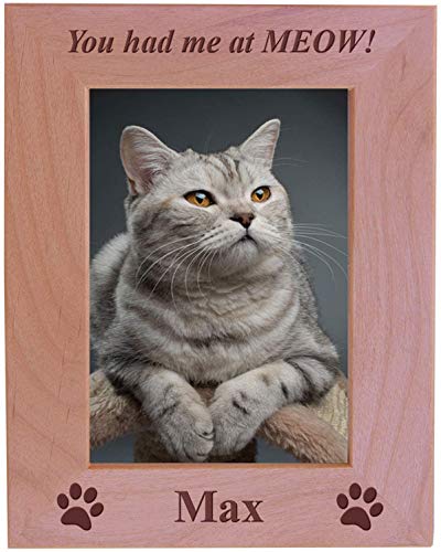You had me at MEOW! - Custom Engraved Wood Picture Frame - Add your cats name (8x10 Vertical) - size: 8x10 Vertical