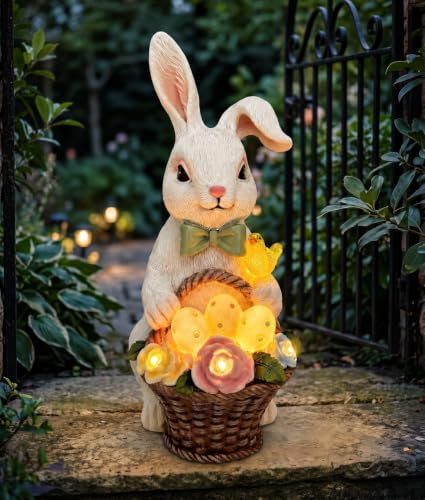 Vuees Solar Rabbit Garden Statue, Lighted Outdoor Bunny Yard Decor Gift - style: Bunny