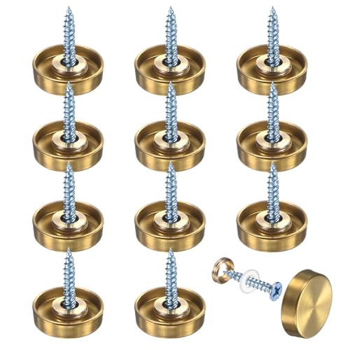 M METERXITY 12-Pack Screw Covers Caps, 0.75" Dia Stainless Steel Brushed Mirror Decorative Screws Cap Nails Fasteners for Sign Advertising Hardware/Bathroom Upholstery Head Covers [Gold Tone] - color: Gold Tone, size: 0.75"