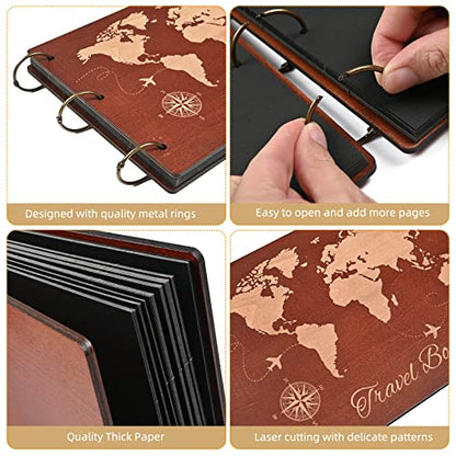 Travel Scrapbook Album Photo Album Scrapbook | Premium Wooden Memory Book Travel Photo Albums Kit with 100 Black Pages for Couples Adventure Graduation Gift - color: Travel Scrapbook