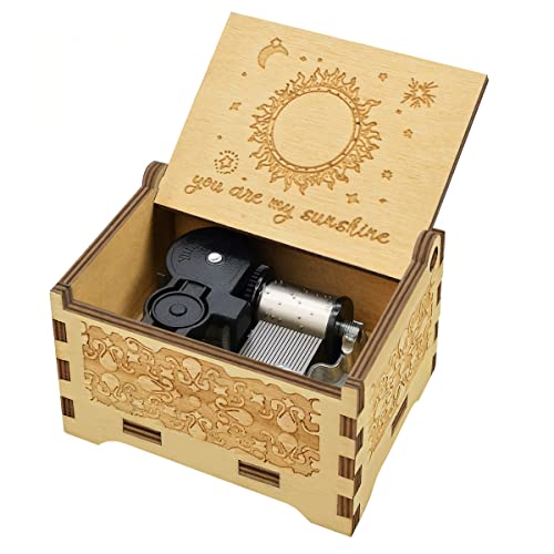 Sooharic You are My Sunshine Music Box for Daughter Son Dad Mom, Unique for Kids Vintage Engraving Wooden Music Box - style: You Are My Sunshine 1