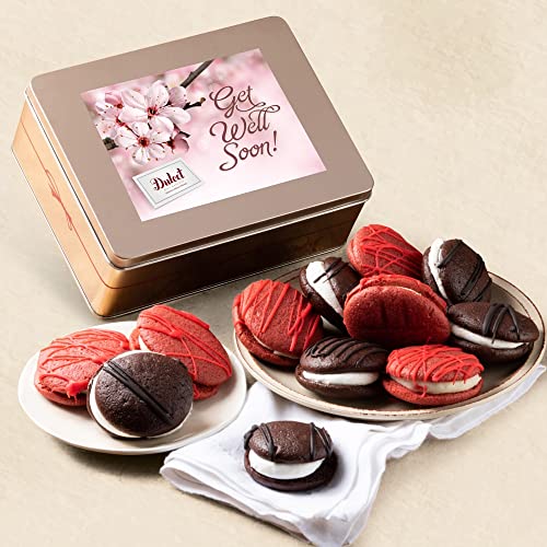 Dulcet Gift Baskets Get Well Soon Basket Chocolate and Red Velvet Whoopie Pie Tin Assortment, Cookie and Cream Snacks for a Holidays, Birthday, Sympathy, Get Well, & Family or Office Gatherings for Men & Women - color: Get Well