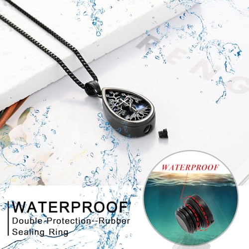 XSMZB Tree of Life Teardrop Cremation Jewelry for Human Pet Ashes Cross Urn Necklace for Ashes of Loved One Keepsake Pendant - color: Black