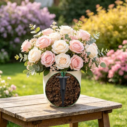 4 Pcs Memorial Artificial Flower Holder, Patio Garden Floral Ground Spikes, Cemetery Flower Container Stakes, Black