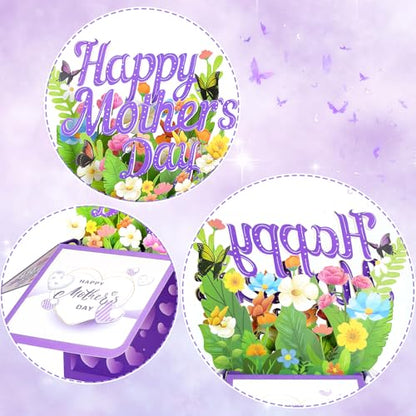 Happy Mothers Day Card, Pop Up Mothers Day Cards for Mom Wife Grandma, Unique Flowers & Butterfly Design Mothers Day Gifts with Heart-Shaped Closure Envelope & Blank Notecard - color: Happy Mothers Day