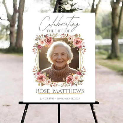 Floral Funeral Welcome Sign, Celebration of Life Welcome Sign, in Loving Memory Sign, Celebration of Life, Celebration of Life Sign, Memorial Sign with Photo,Funeral Welcome Signs &4 - color: Version #12