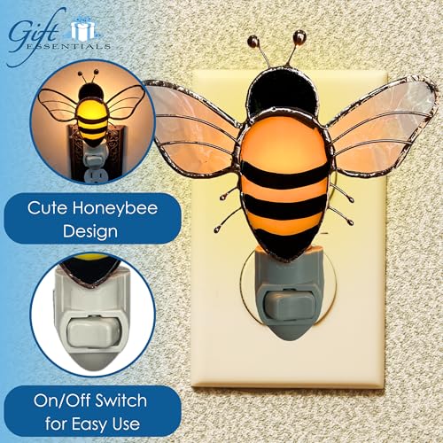 Gift Essentials Honey Bee Plug-in Night Light - Stained Glass Nightlight | Honey Bee Stained Glass Plug-in Nightlight with On/Off Rocker Switch. Includes One 4-Watt Replaceable Warm-Glow Bulb. - color: Bumblebee