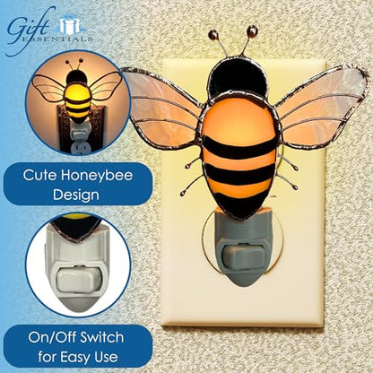 Gift Essentials Honey Bee Plug-in Night Light - Stained Glass Nightlight | Honey Bee Stained Glass Plug-in Nightlight with On/Off Rocker Switch. Includes One 4-Watt Replaceable Warm-Glow Bulb. - color: Bumblebee