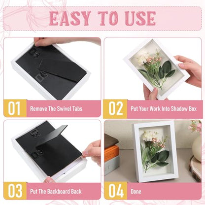 8 Pcs Shadow Box Frame, 4 x 6 Inch 3D Shadow Boxes Display Cases 1.2in Depth Picture Frame Case Wood Memory Display Cases for Dried Flowers DIY Craft Memorabilia Medals Photos(White) - color: White