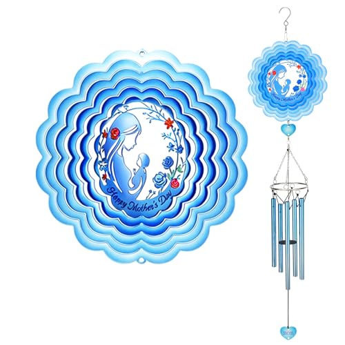 Butterfly Wind Chimes, AVEKI 27.5''H Iron Stained Glass Butterfly Wind Chimes Gifts for Mom Outdoor/Indoor Wind Chimes for Home, Garden, Window, Yard, Patio, Lawn Decoration (Mom-Blue) - color: Mom-blue