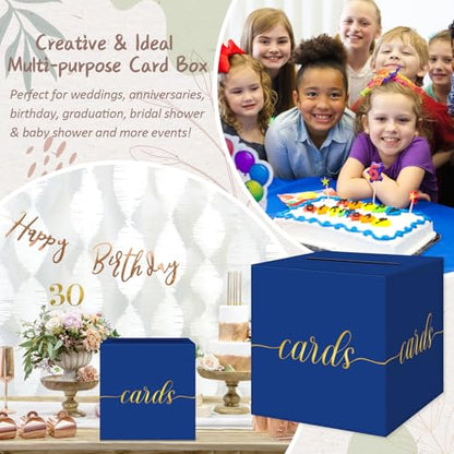 QIKSION Elegant Blue Graduation Card Box, Gold Foil Gift Card Box for Party - color: Blue
