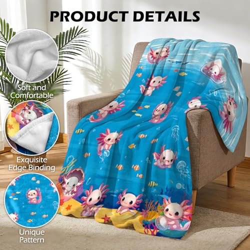 Axolotl Blanket 50x60 Inches, Super Soft Plush Fleece Throw Blanket, Cute Animal Gifts for Girls Boys Kids Teens, Cozy Bedding for Bed Couch, Lightweight & Warm - color: Axolotl