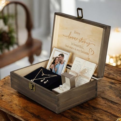 Rustic Wooden Memory Box – Medium Keepsake Storage Box with Double-Sided Engraving – “Forever & Always” Outside & “Every Love Story…” Inside – Personalized Gift for Couples, Wedding, Anniversary - size: Medium, style: Forever & Always