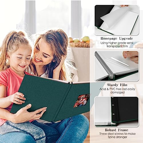Spbapr Large Photo Album Self Adhesive 60 Pages Linen cover DIY Magnetic Scrapbook album with A Metal Pen Hold 3x5 4x6 5x7 6x8 8x10 Pictures - color: Dark Green, size: 11''x10.6''60pages