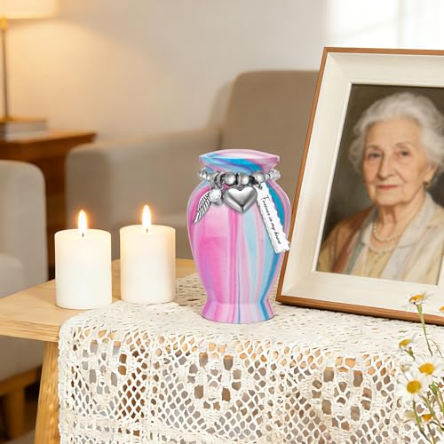 Small Urn for Human Ashes Aluminium Keepsake Memorial | Mini Urn for Ashes, Meaningful Memorial Keepsake Gift, Durable Aluminum Cremation Urn with Elegant Design - style: Soft Pink-Azure