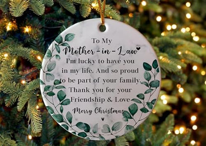 Mother in Law Christmas Ornament, Mother-in-Law Two-Sides Printed Ornament from Daughter in Law & Son in Law, Holiday Keepsake for Xmas Tree - color: Mother in Law
