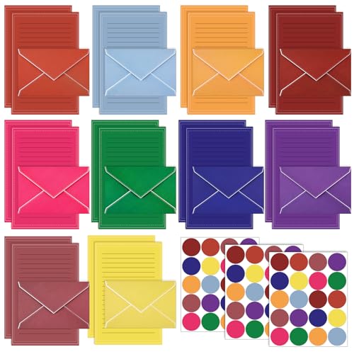 TaoBary Stationery Paper Set, 160 Pcs,5.5 X 8.25 Inch,Bright Color | 50 Writing Papers and Envelopes, 60 Dot Stickers, For Letter Writing, Holiday Cards, Thank You Notes, Personal Letters - color: Bright Color, size: 5.5 x 8.25 Inch