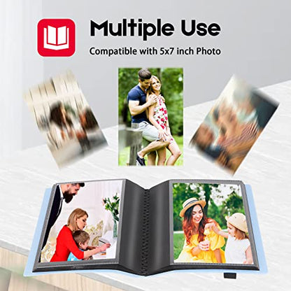 Aevdor 2 Pack 5x7 Photo Albums, Holds 128 Photos, Elastic Band Closure | Clear 5x7 Pockets, Book-Style Viewing, Family, Wedding, Baby, Travel & Graduation Photos - color: 2Pack Blue