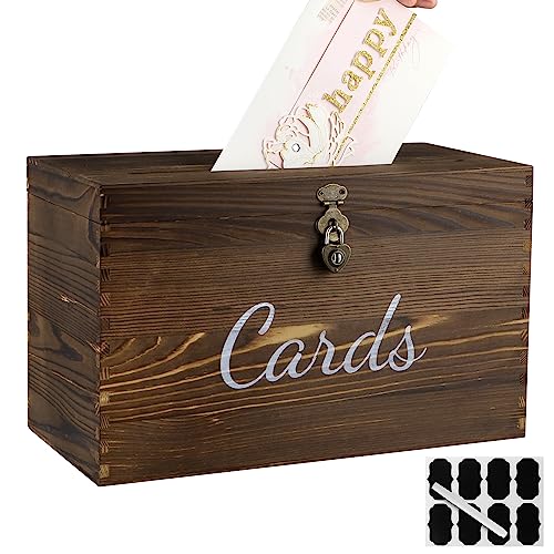 MDLUU Wood Wedding Card Box, Rustic Wedding Money Case with Lock, Envelope Holder Card Receiving Box for Reception, Birthday Party (Brown) - color: Brown