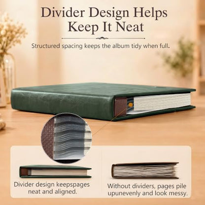 Zoview Self-Adhesive Photo Album, Dust-free, glue free and waterproof Scrapbook Album, Family album, Leather Cover, Hand Made DIY Albums Holds 3x5, 4x6, 5x7, 6x8,8x10 photos - color: Green, size: Large