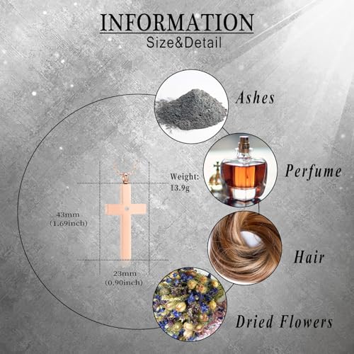 Crystal Cross Necklace for Ashes Stainless Steel Keepsake Cremation Jewelry Religious Cross Memorial Urn Necklace for Pet Human Ashes Gifts - color: Rosegold