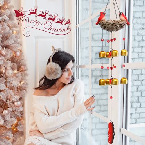 Taman Cardinal Wind Chimes, Metal Bells Windchimes Outdoor Garden Gifts | 27.5 Inch Cardinal Wind Chimes for Outside, 9 Bronze Bells, Soothing Sounds, Cardinal Garden Decor, Gifts for Women - size: Cardinal