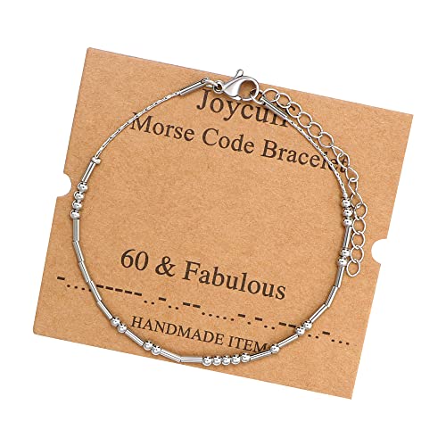 JoycuFF Inspirational Morse Code Bracelets for Women Silver Beads Jewelry Encouragement Mantra Gifts for Her - style: Silver 60 Fabulous