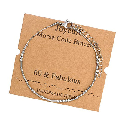 JoycuFF Inspirational Morse Code Bracelets for Women Silver Beads Jewelry Encouragement Mantra Gifts for Her - style: Silver 60 Fabulous