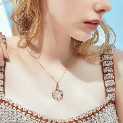 zeqingjw Cat Cremation Jewelry Urn Necklace for Ashes for Pet,Funeral Ashes Keepsake Urn Necklace Pendant Memorial Jewellery - color: Rose Gold-Purple