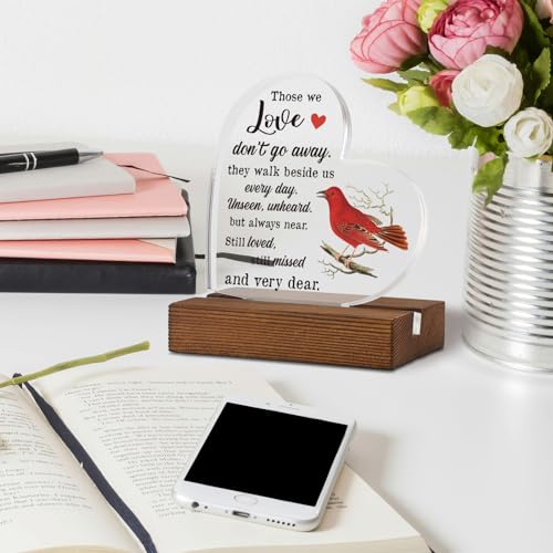 Those We Love Don't Go Away Cardinal Decorative Plaque, Red Bird Memorial Faith Grave Decorations, Sympathy Gifts for Loss of Husband Wife Mom Dad, Acrylic Clear Sign for Home Office XQ245 - style: Those We Love Don't Go Away-A