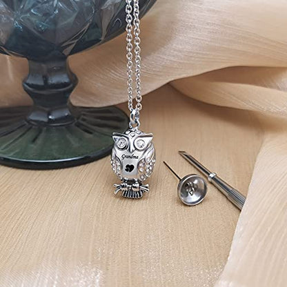 Owl Animal Cremation Urn Necklace for Ashes Crystal Memorial Keepsake Pendant Jewelry with Funnel Filler Kit for Dad Mom Grandma - style: Mom